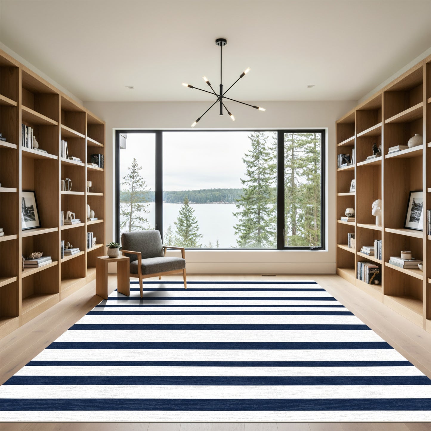 Indigo White Linear Repeat Rug