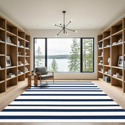 Indigo White Linear Repeat Rug