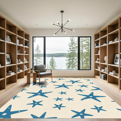 Blue Starfish Scatter Pattern Rug
