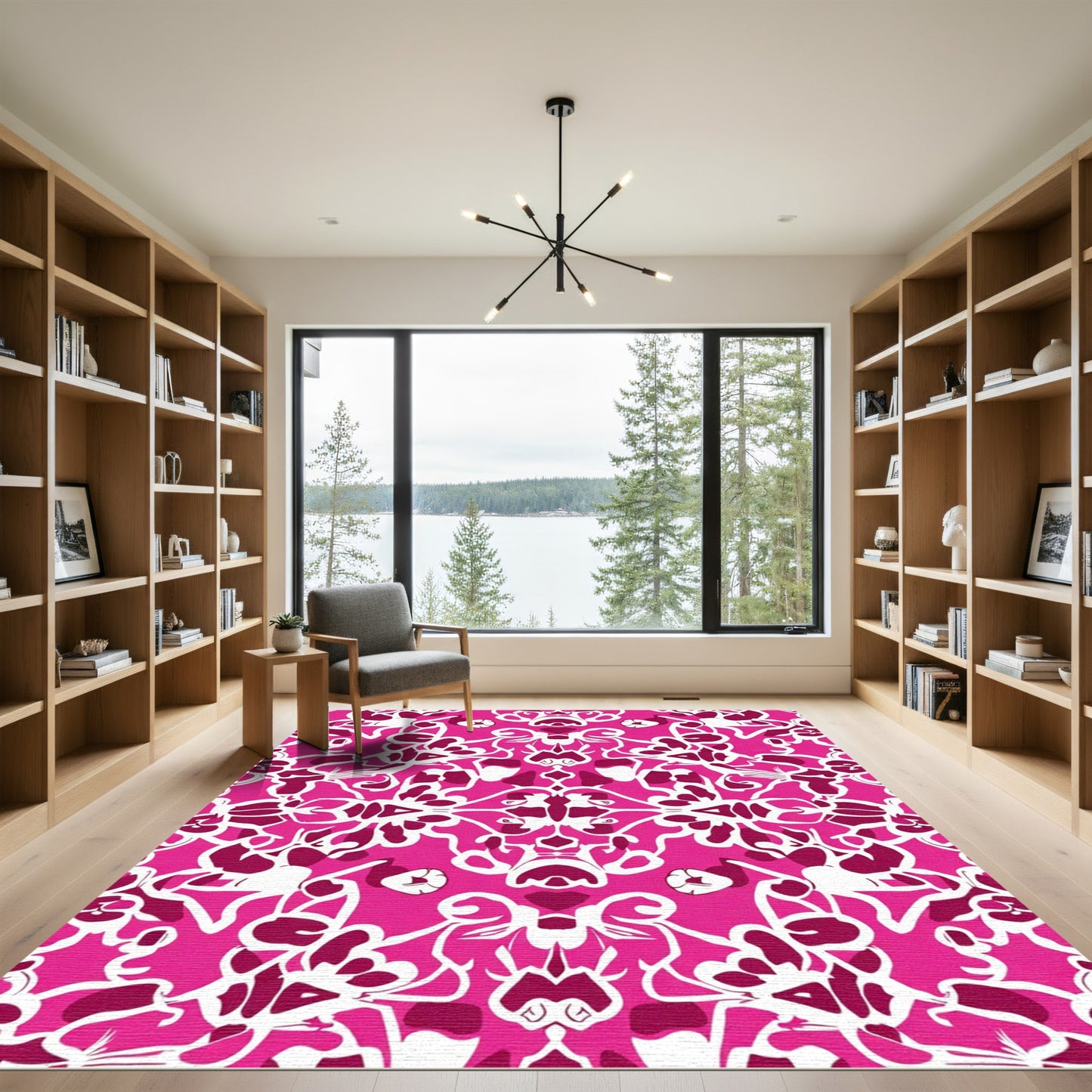 Vibrant Magenta Floral Symmetry Rug