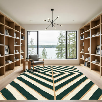 Emerald Ivory Broken Stripe Chevron Rug