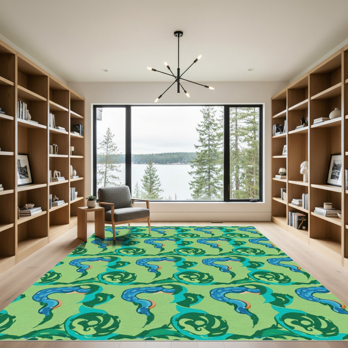 Green Blue Serpent Swirl Repeat Rug