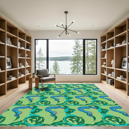 Green Blue Serpent Swirl Repeat Rug
