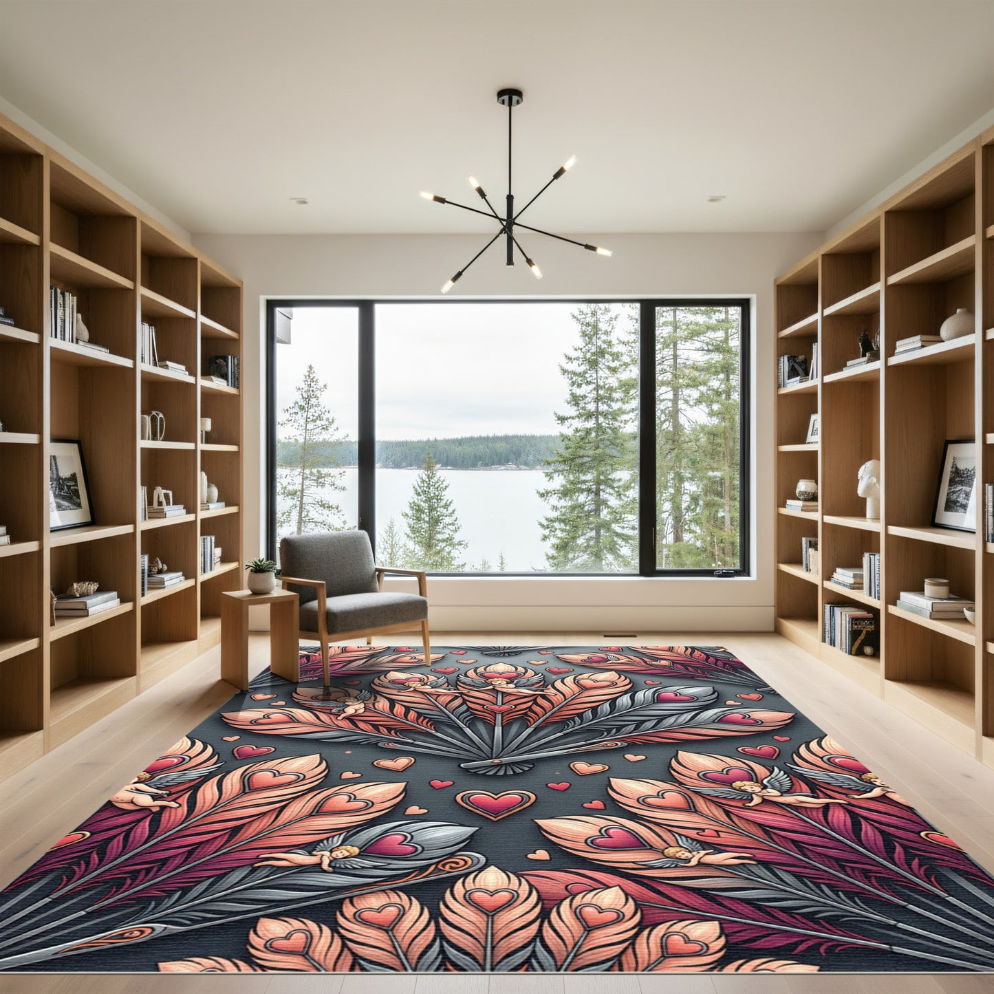 Pink Feather Cherub Heart Arrangement Rug