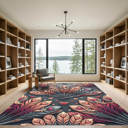 Pink Feather Cherub Heart Arrangement Rug