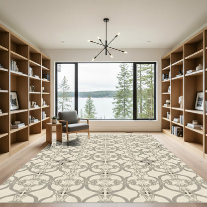 Cream Gray Ornamental Ogee Abstract Rug
