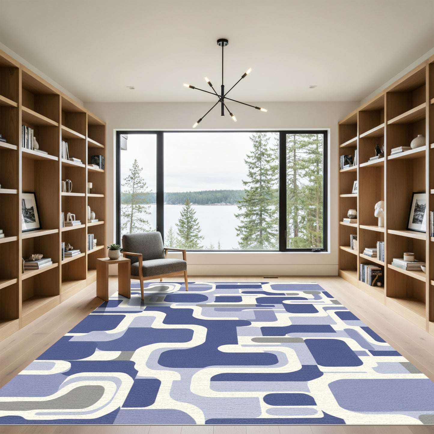 Mid Century Modern Blue Abstract Flow Rug
