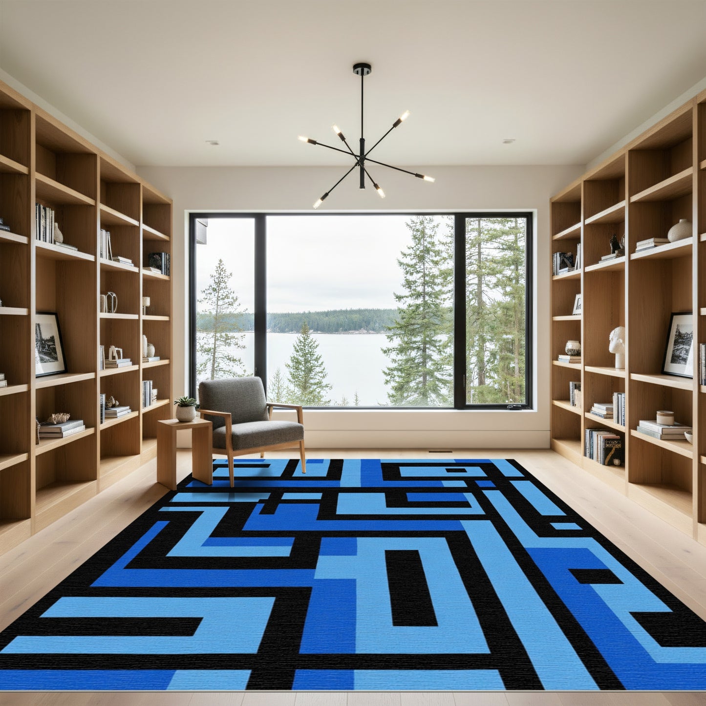 Modern Blue Geometric Labyrinth Rug