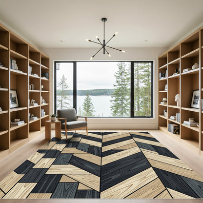 Wood Grain Chevron Geometric Composition Rug