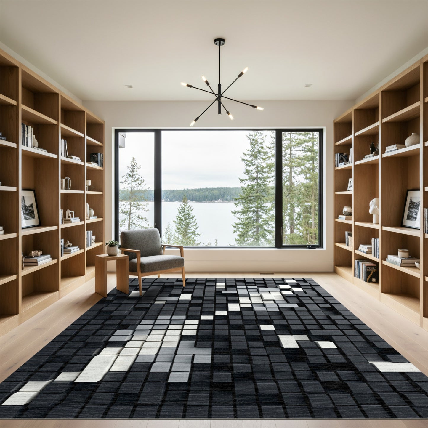 Monochromatic Geometric 3D Abstract Block Rug