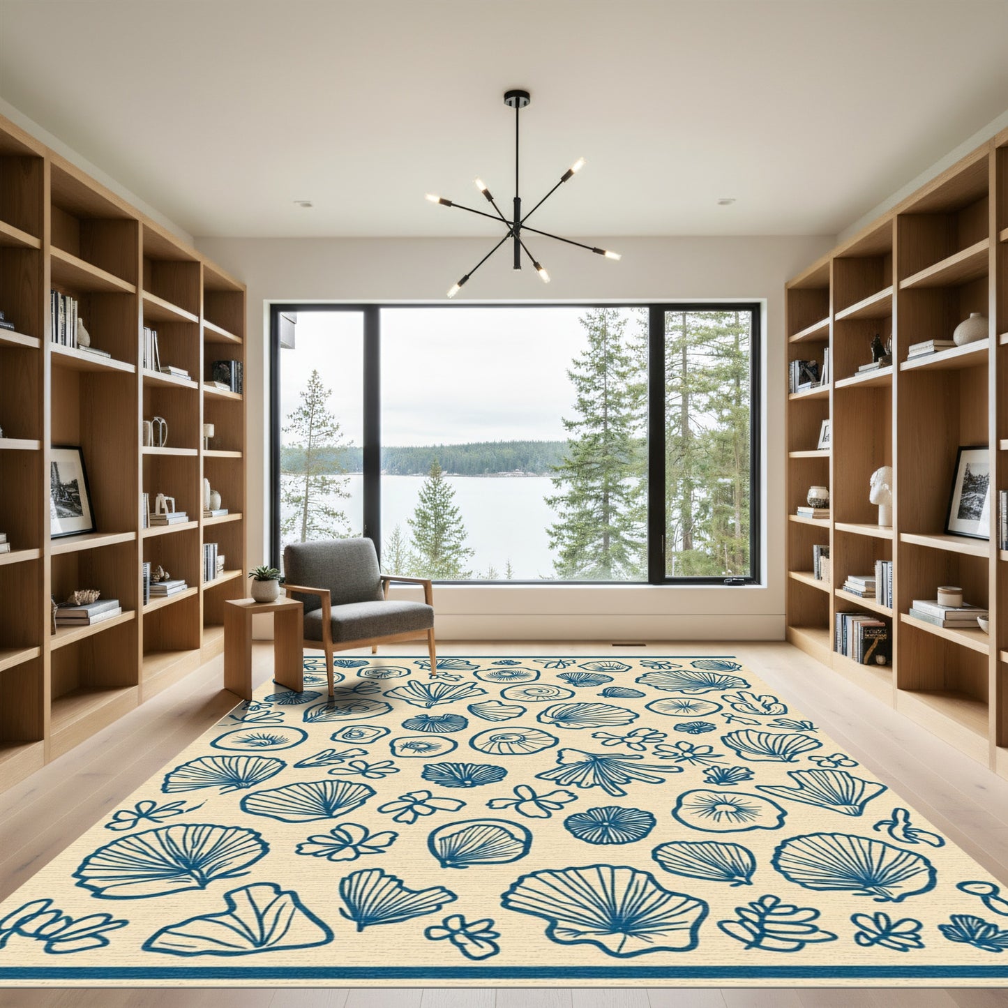 Blue Shell And Flora Scatter Rug