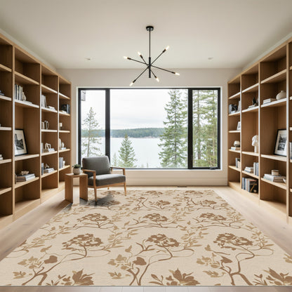 Antique Brown Chinoiserie Floral Branches Rug