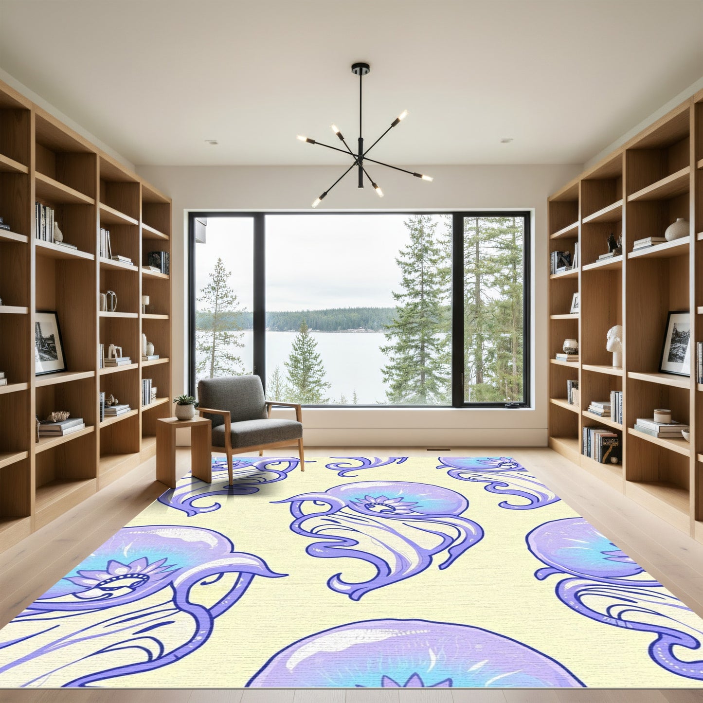 Lavender Jellyfish Swirls Floral Accents Rug
