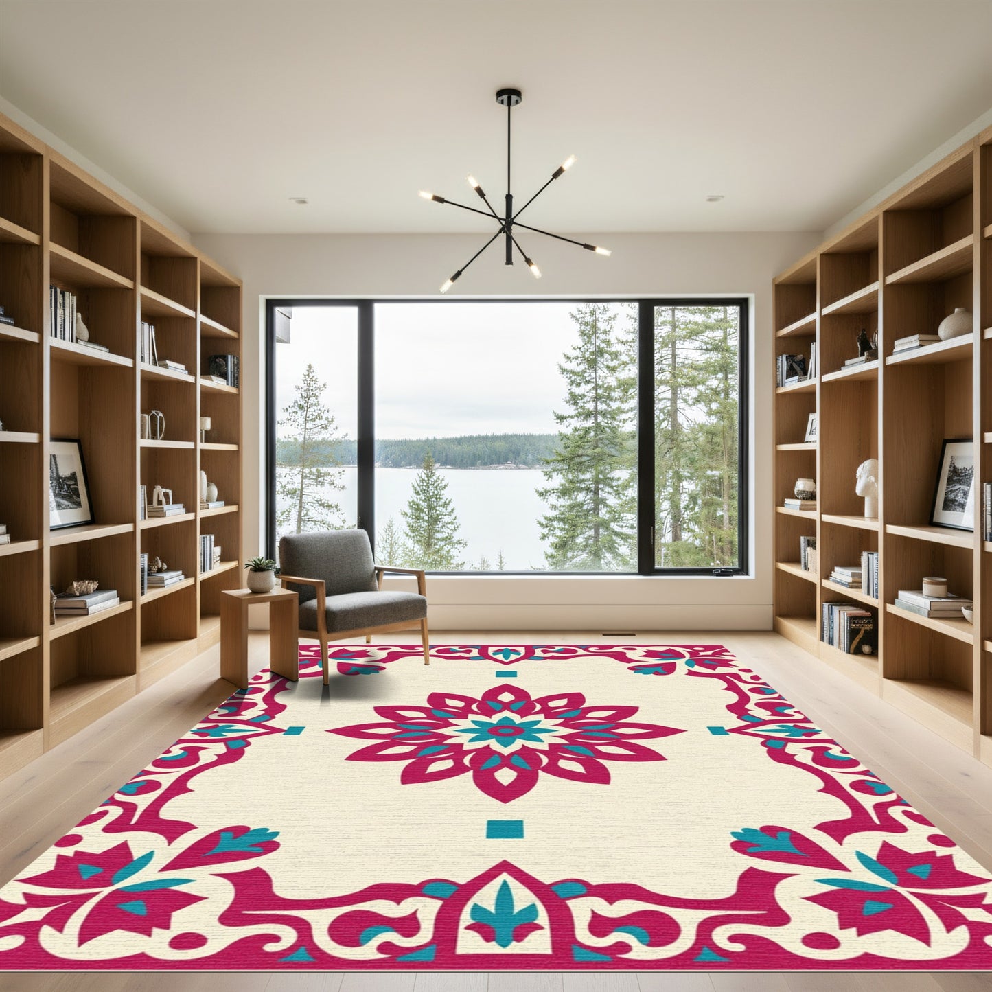 Ornate Crimson Turquoise Bloom Border Rug