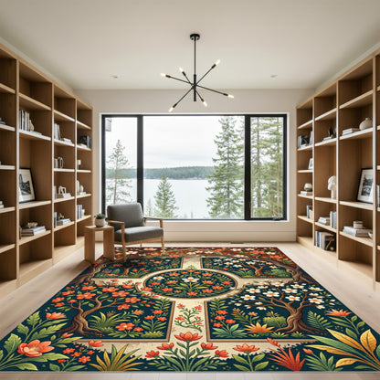 Crimson Floral Orchard Cross Medallion Rug