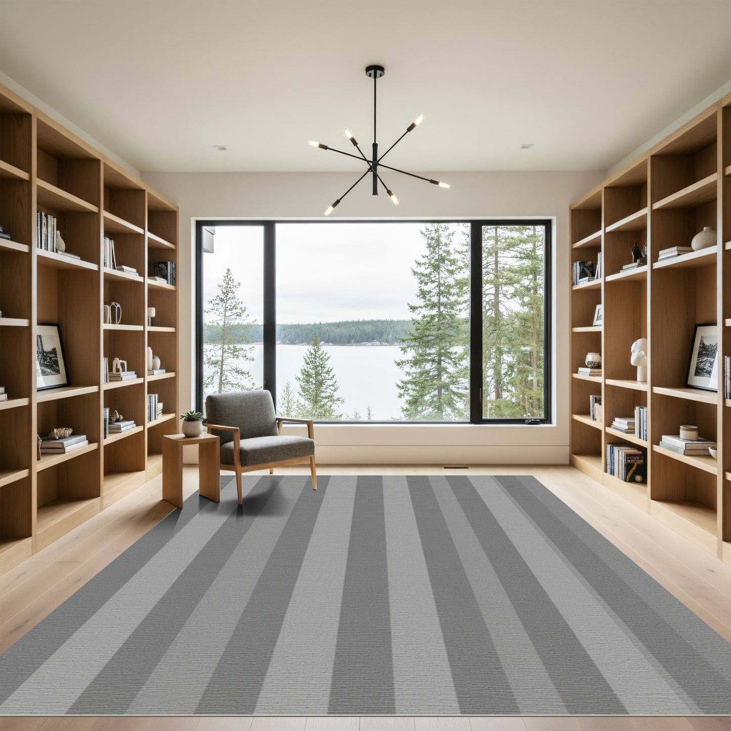 Modern Gray Vertical Stripes Rug