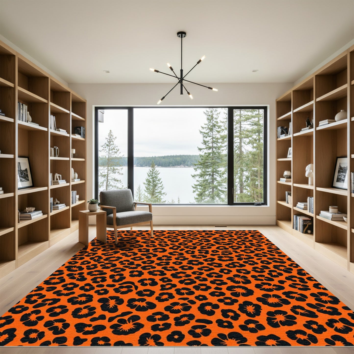 Bold Orange Floral Animal Print Rug