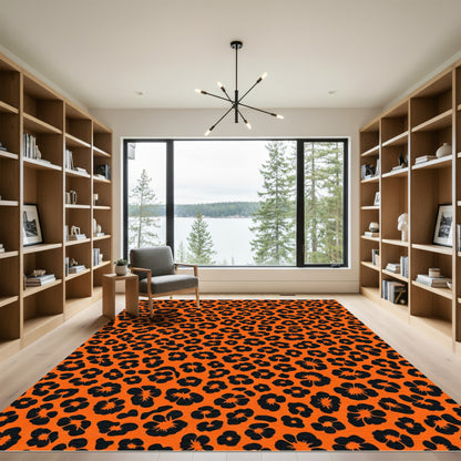 Bold Orange Floral Animal Print Rug