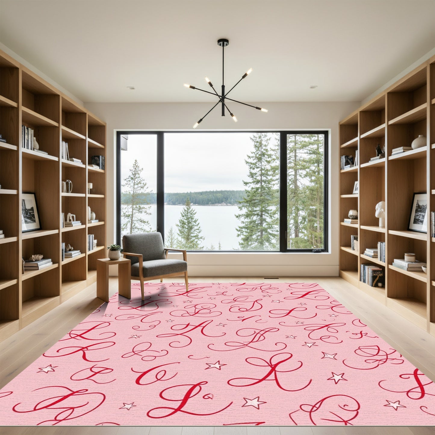 Red Calligraphic Alphabet Stars Rug