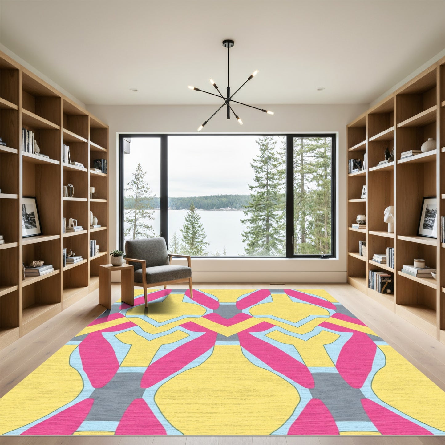 Bold Yellow Pink Geometric Frame Rug