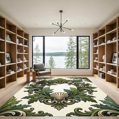 Emerald Green Acanthus Seashell Scroll Rug