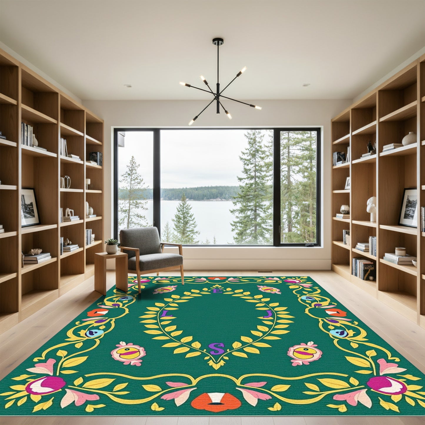 Whimsical Floral Laurel With Letters Rug