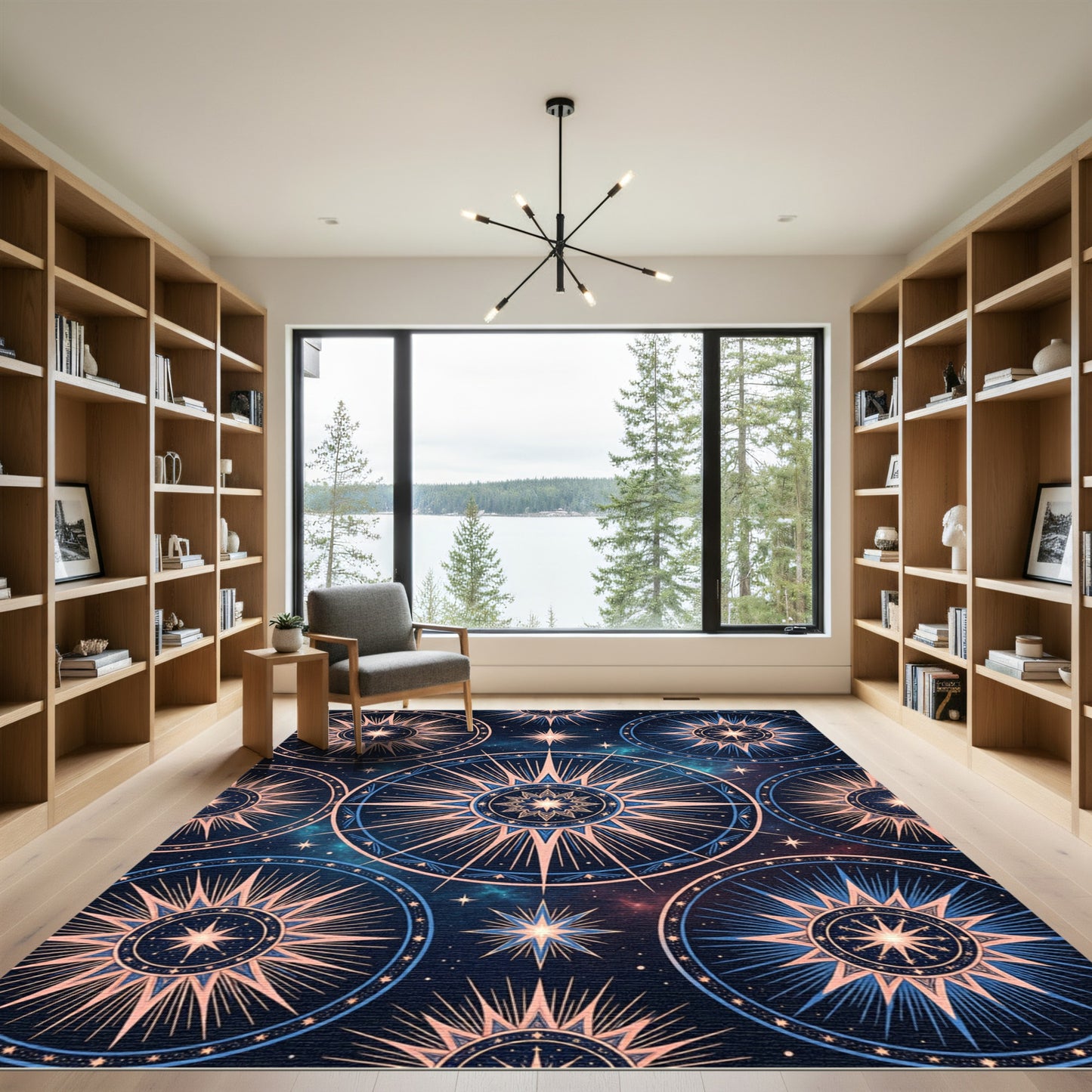 Celestial Navy Gold Starry Compass Rug