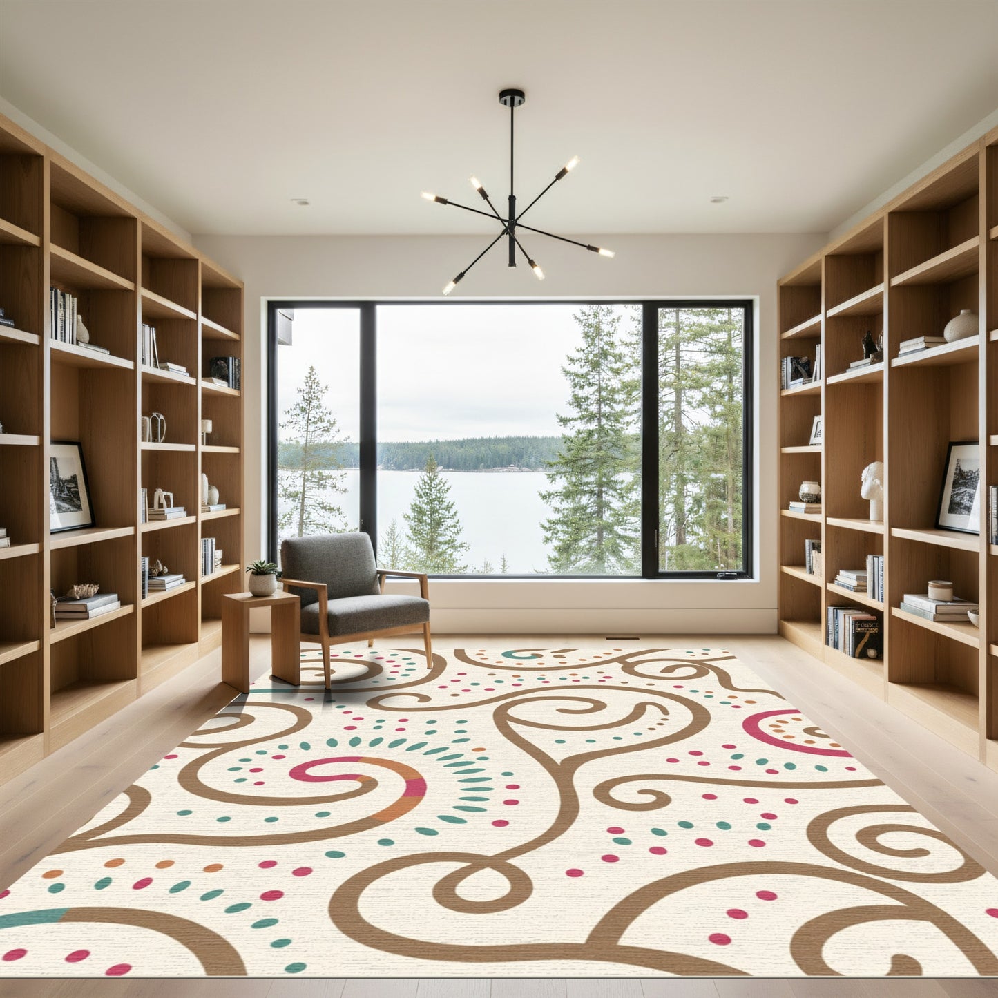 Brown Swirls Crimson Teal Dots Rug