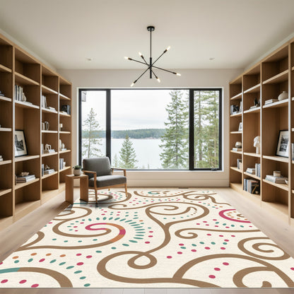 Brown Swirls Crimson Teal Dots Rug