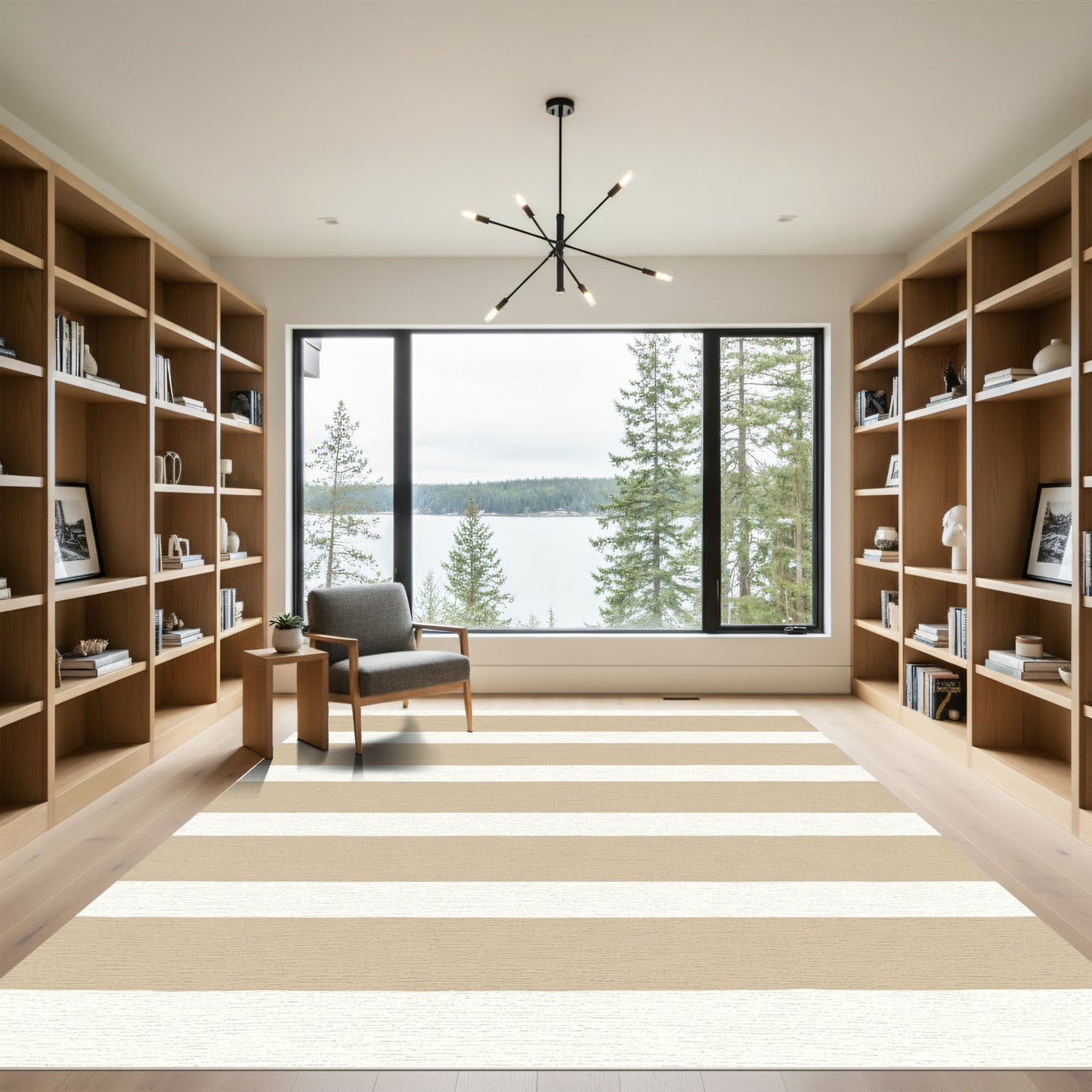Earthy Taupe White Striped Rug