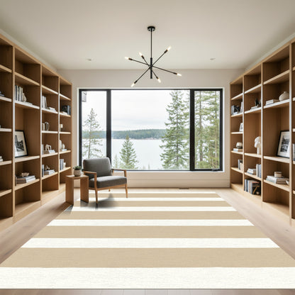 Earthy Taupe White Striped Rug