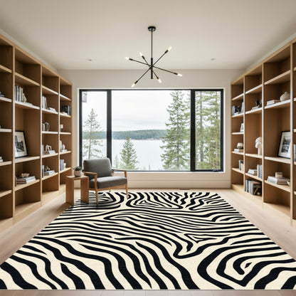 Bold Black Cream Zebra Strokes Rug