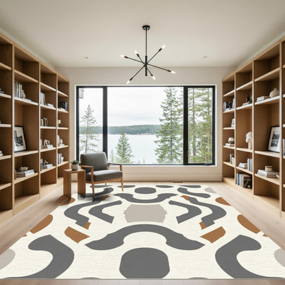 Modern Cream Gray Brown Abstract Overlay Rug