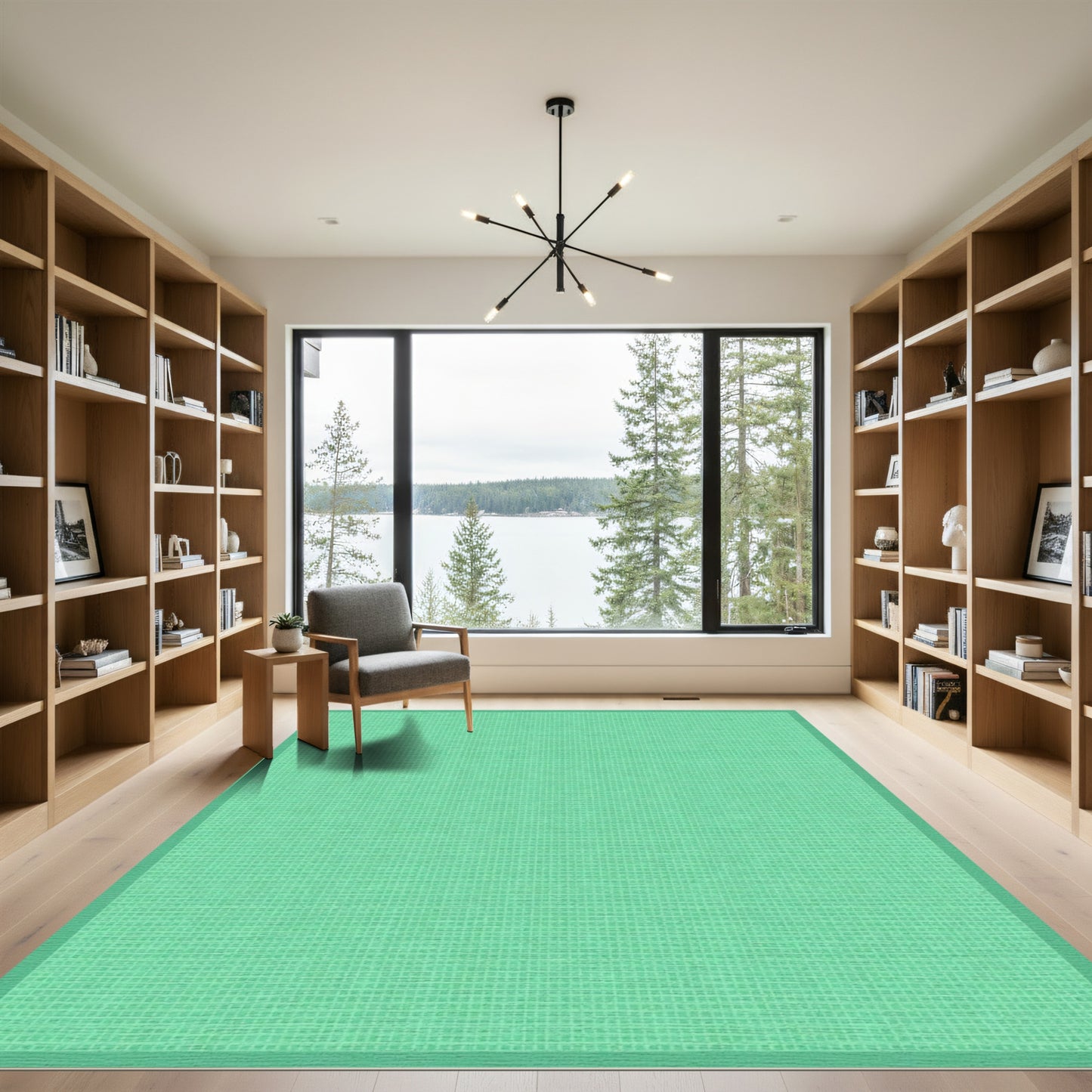 Aqua Subtle Gridded Border Rug