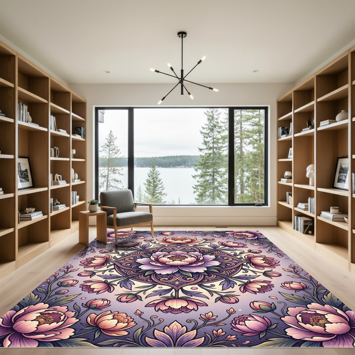 Elegant Ethereal Peony Blush Mandala Rug