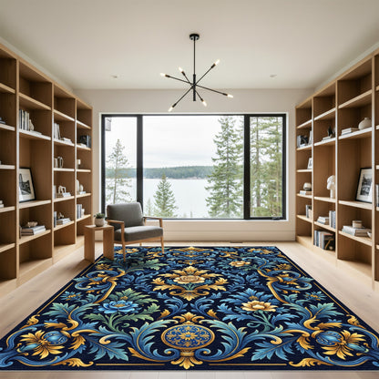 Gilded Blue Floral Accanthus Scroll Rug