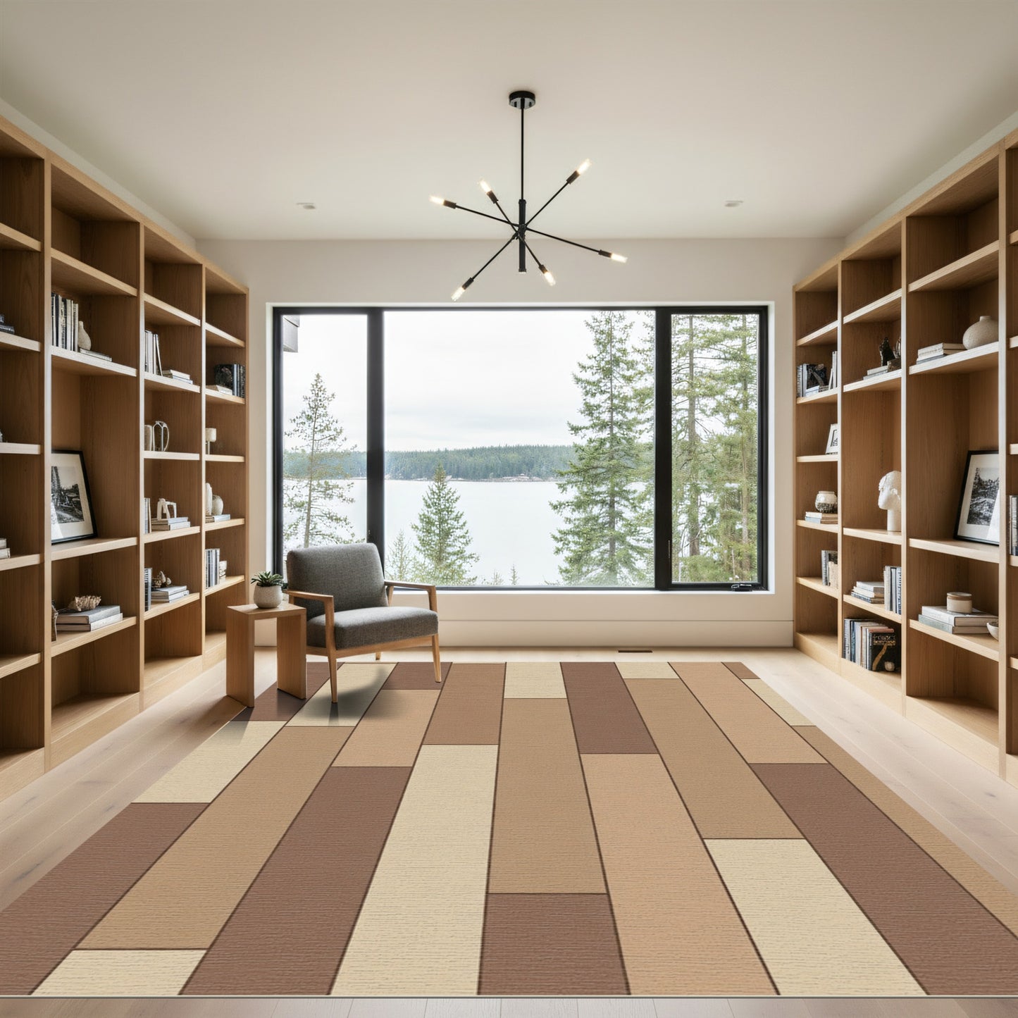 Natural Bark Wood Plank Arrangement Rug