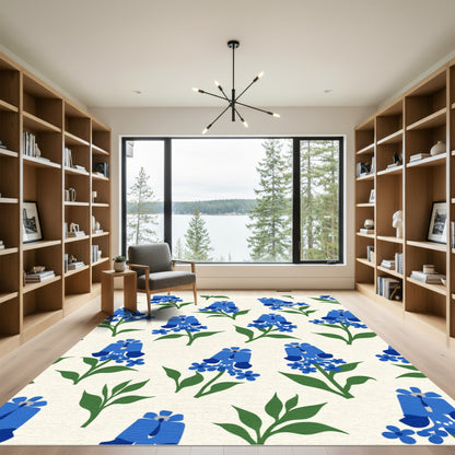 Blue Floral Spray Textured Rug