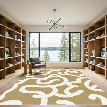 Cream Swirl Brushstroke Gold Rug