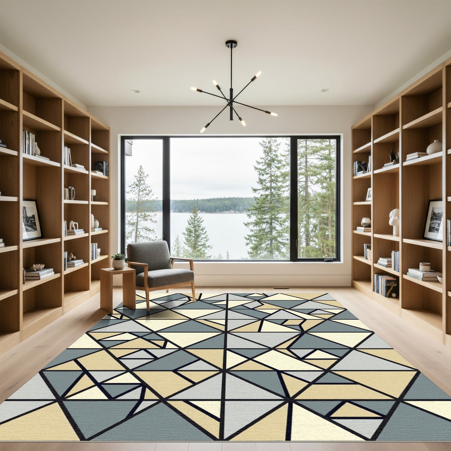 Geometric Gray and Beige Triangle Mosaic Rug