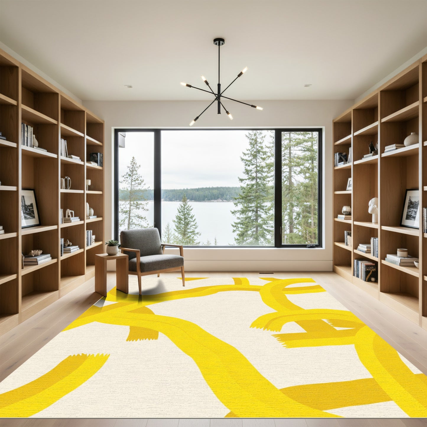 Golden Abstract Ribbon Swirl Rug