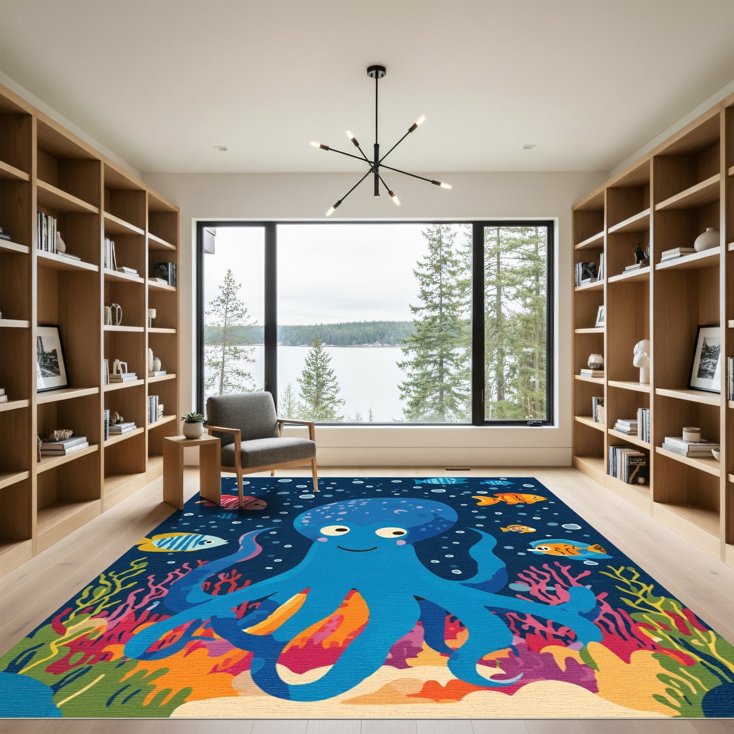 Blue Octopus And Colorful Fish Ocean Rug