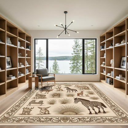 Earthy Tones Safari Animals Vignette Rug