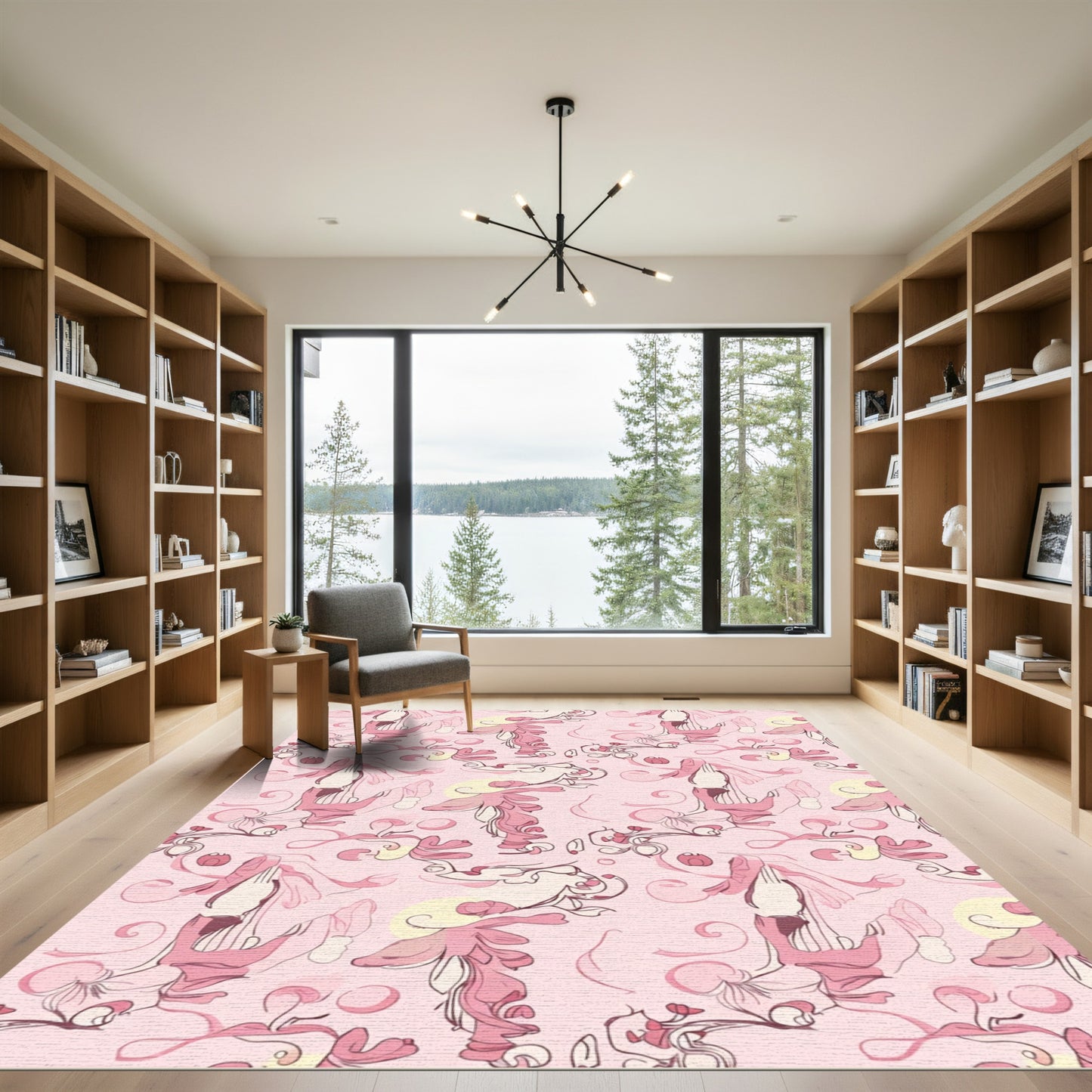Whimsical Pink Floral Swirls Rug
