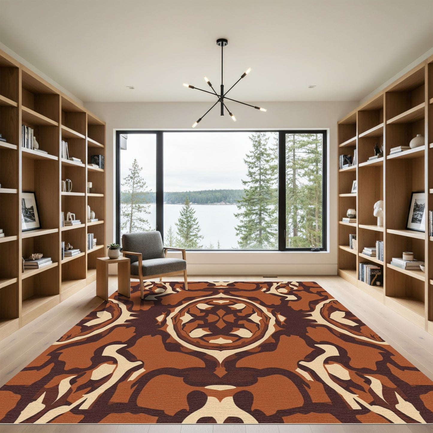 Earthy Brown Organic Abstract Medallion Rug