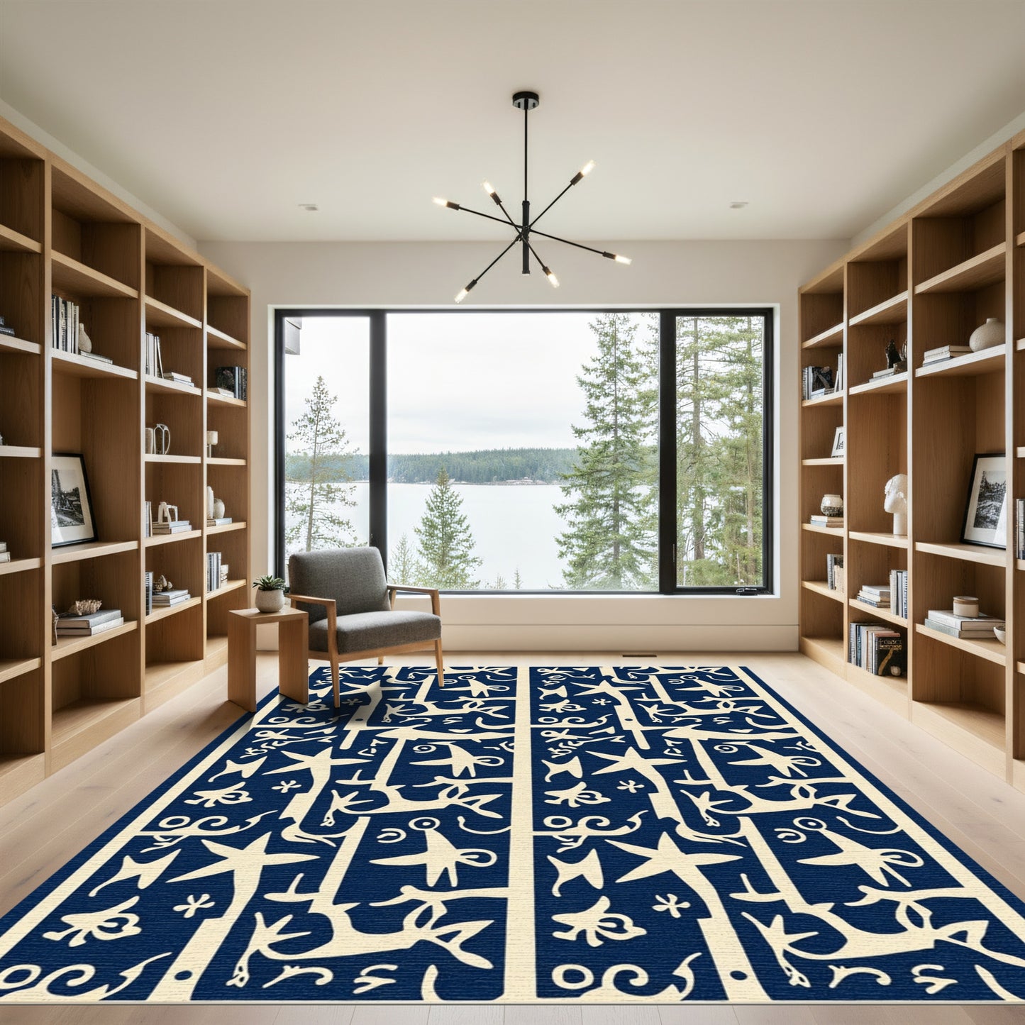 Coastal Ivory Navy Abstract Figures Rug