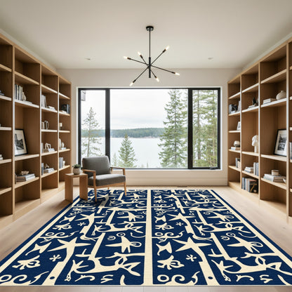 Coastal Ivory Navy Abstract Figures Rug
