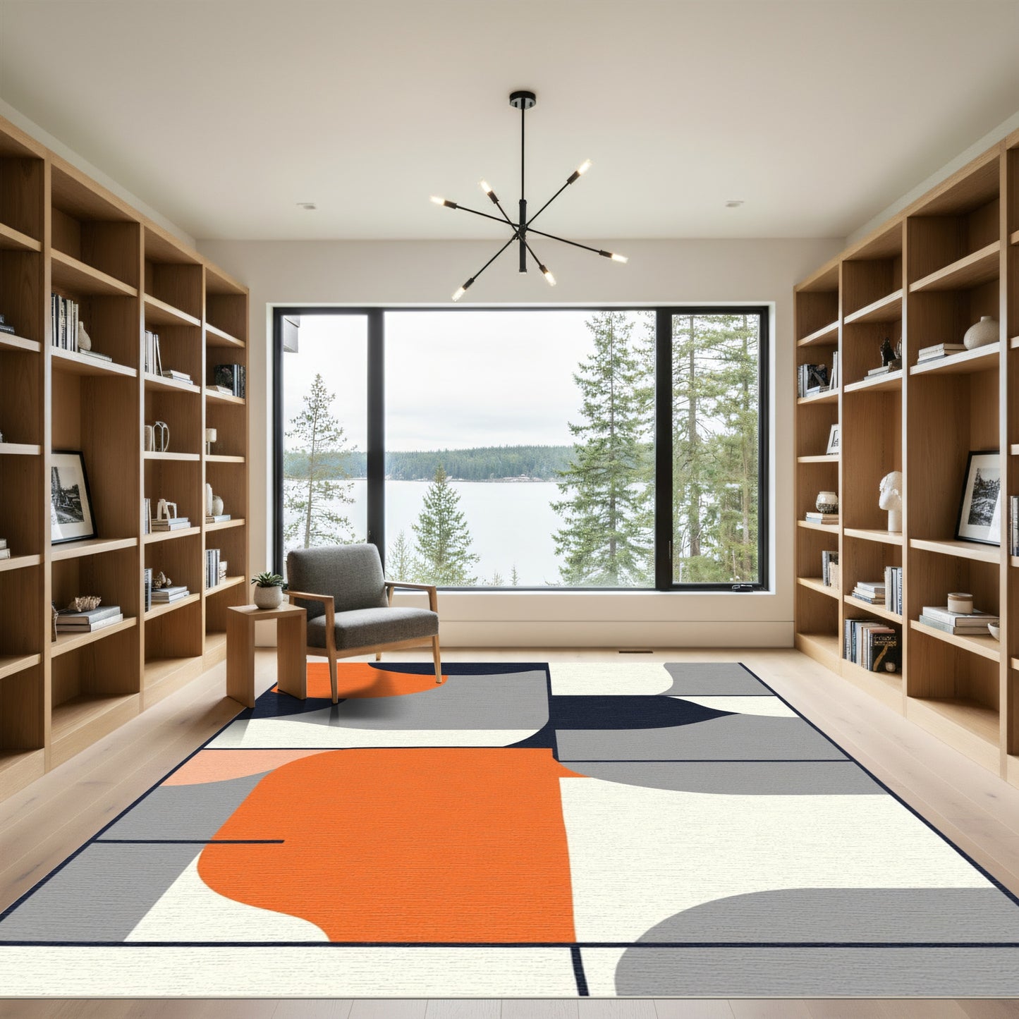 Dynamic Orange Gray Geometric Panels Rug