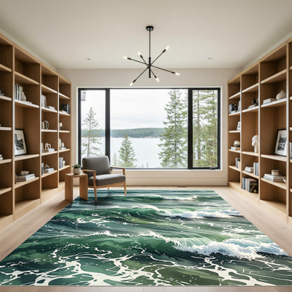 Ethereal Deep Green Ocean Wave Rug