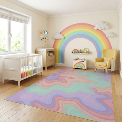 Pastel Wavy Fluid Gradient Rug